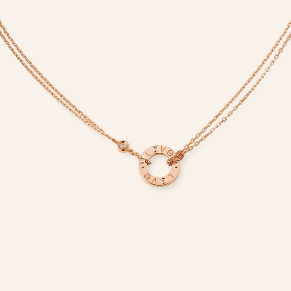 Love Circle Double Chain Necklace with CZ Accent