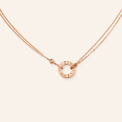 Love Circle Double Chain Necklace with CZ Accent