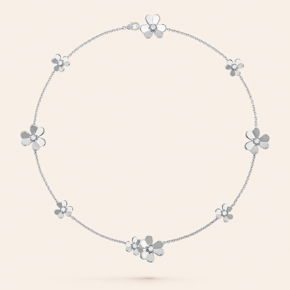 Nine-Motif Floral Necklace with CZ Accents