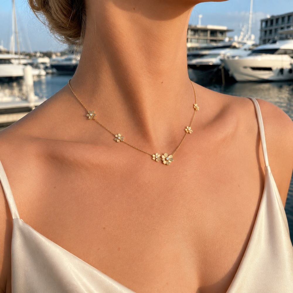 Nine-Motif Floral Necklace with CZ Accents