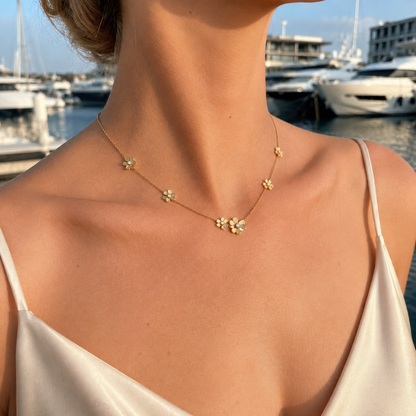 Nine-Motif Floral Necklace with CZ Accents