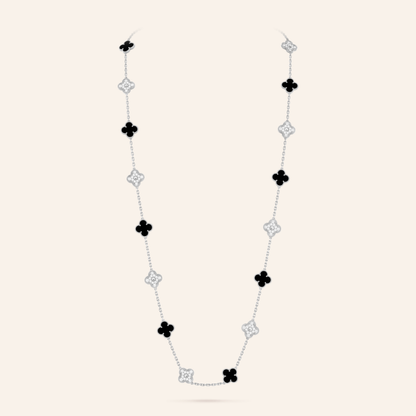 Twenty-Motif Black Onyx & Pavé Clover Long Necklace