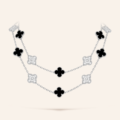 Twenty-Motif Black Onyx & Pavé Clover Long Necklace
