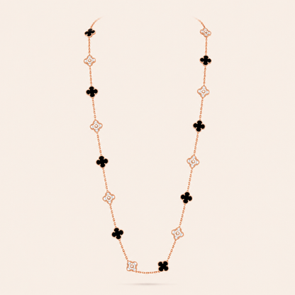 Twenty-Motif Black Onyx & Pavé Clover Long Necklace