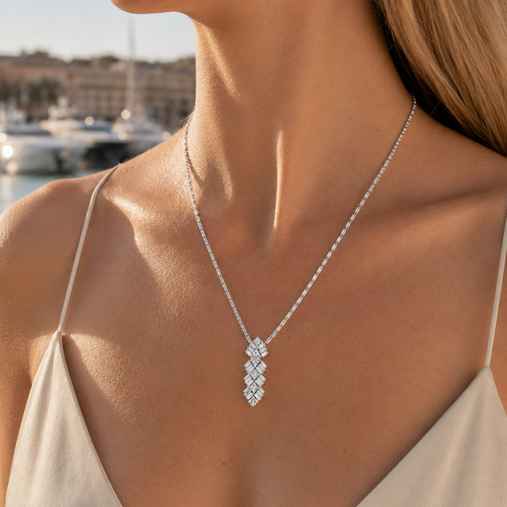 Geometric Baguette Drop Necklace