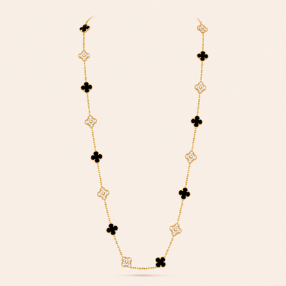 Twenty-Motif Black Onyx & Pavé Clover Long Necklace