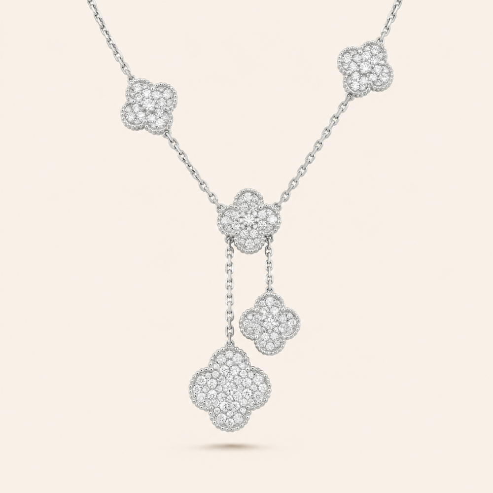 Vintage Alhambra Five-Motif Pavé Clover Necklace