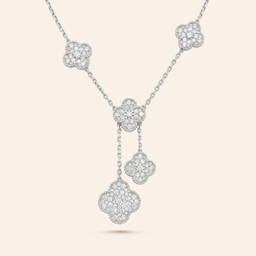 Vintage Alhambra Five-Motif Pavé Clover Necklace