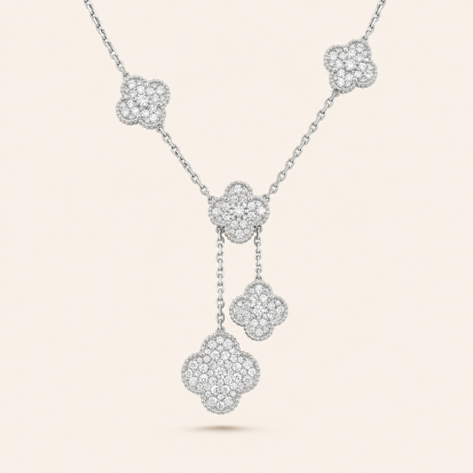 Vintage Alhambra Five-Motif Pavé Clover Necklace