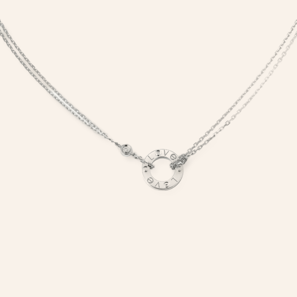 Love Circle Double Chain Necklace with CZ Accent
