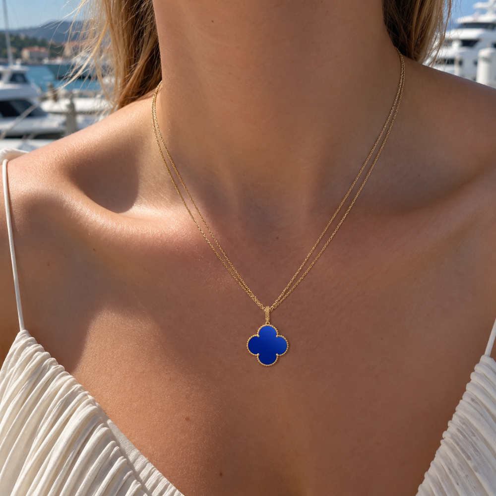 Magic Blue Agate Clover Pendant Necklace