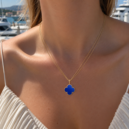 Magic Blue Agate Clover Pendant Necklace