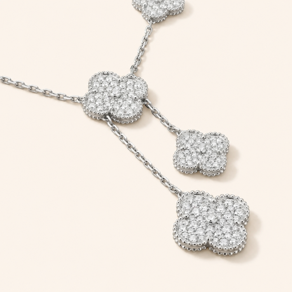 Vintage Alhambra Five-Motif Pavé Clover Necklace