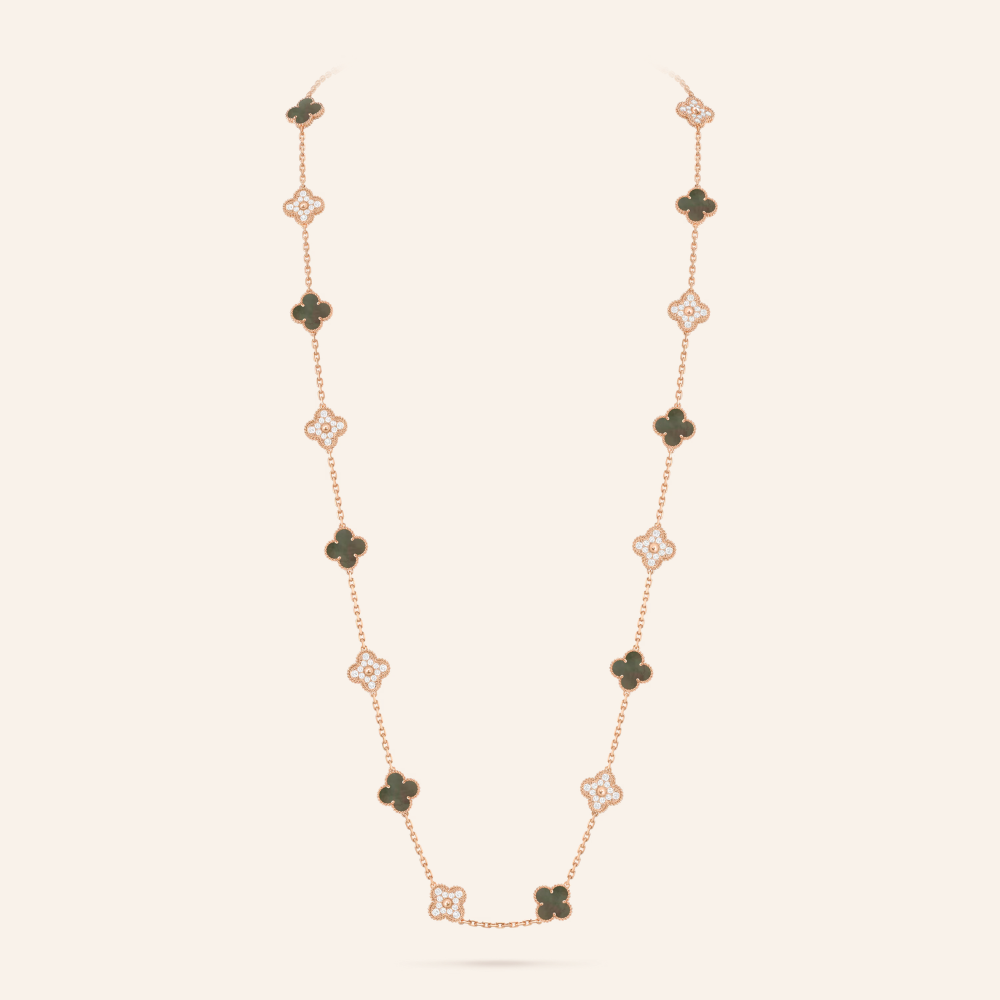Twenty-Motif Gray Clover & Pavé Long Necklace