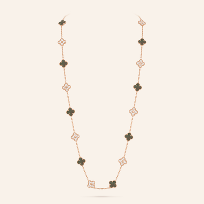 Twenty-Motif Gray Clover & Pavé Long Necklace