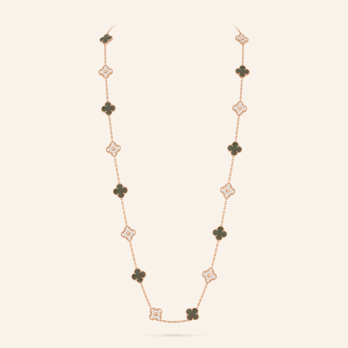 Twenty-Motif Gray Clover & Pavé Long Necklace