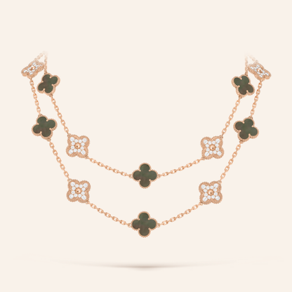 Twenty-Motif Gray Clover & Pavé Long Necklace