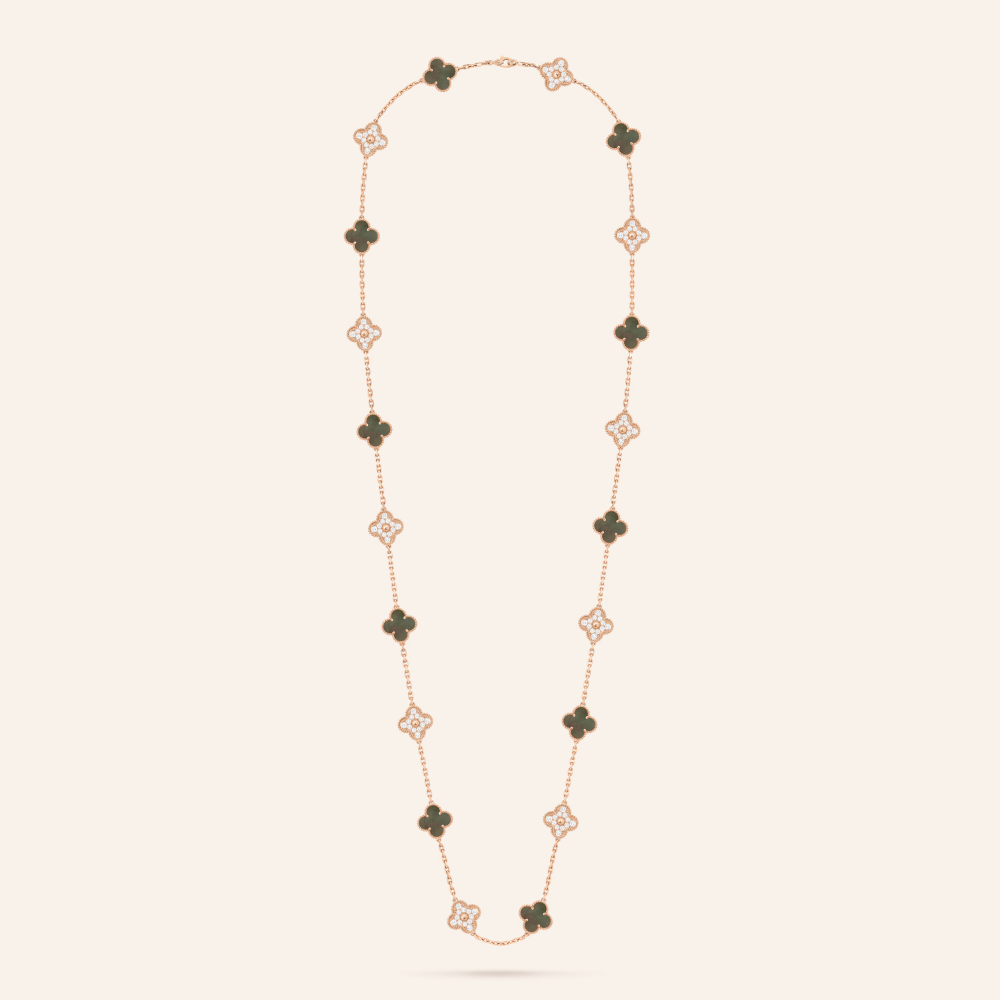 Twenty-Motif Gray Clover & Pavé Long Necklace