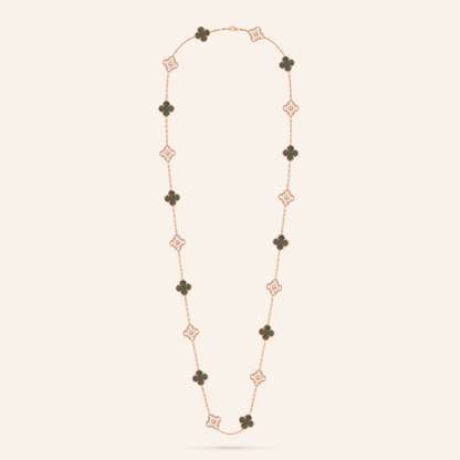Twenty-Motif Gray Clover & Pavé Long Necklace