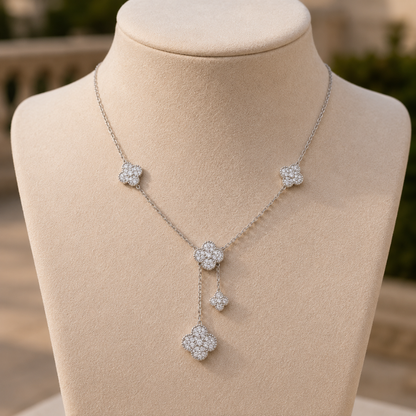 Vintage Alhambra Five-Motif Pavé Clover Necklace