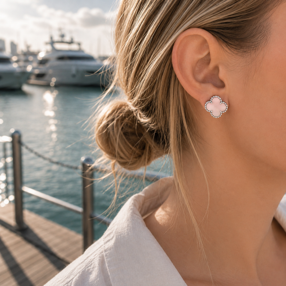 Pink Clover Stud Earrings