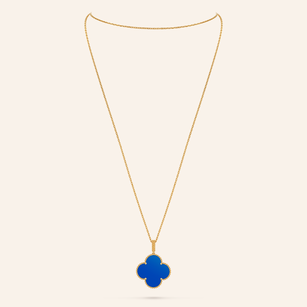 Magic Blue Agate Clover Pendant Necklace