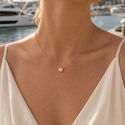 Solitaire Bezel CZ Pendant Necklace