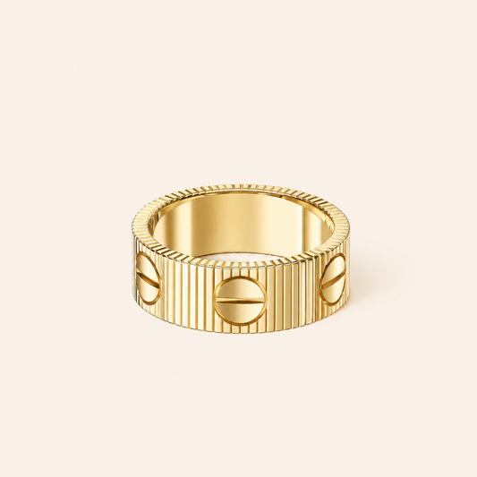 Screw Motif Ridged Band Ring