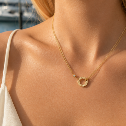 Love Circle Double Chain Necklace with CZ Accent