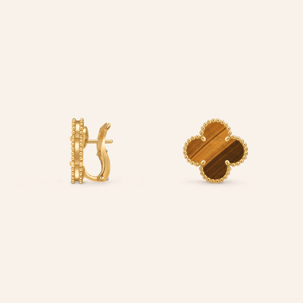 Tiger Eye Clover Huggie Earrings