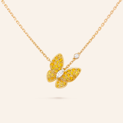 Yellow Pavé Butterfly Pendant Necklace