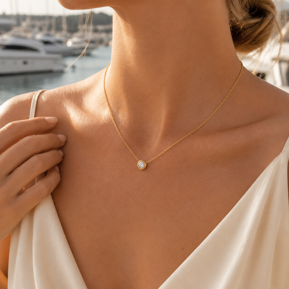 Solitaire Bezel CZ Pendant Necklace