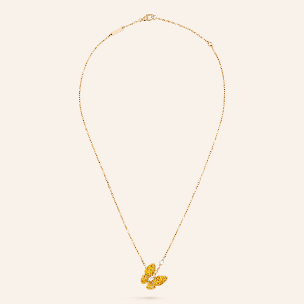 Yellow Pavé Butterfly Pendant Necklace