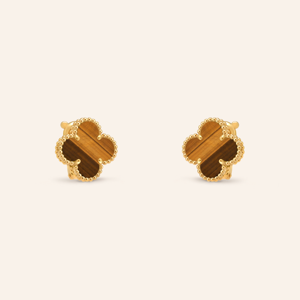 Tiger Eye Clover Huggie Earrings
