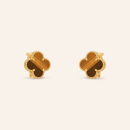 Tiger Eye Clover Huggie Earrings