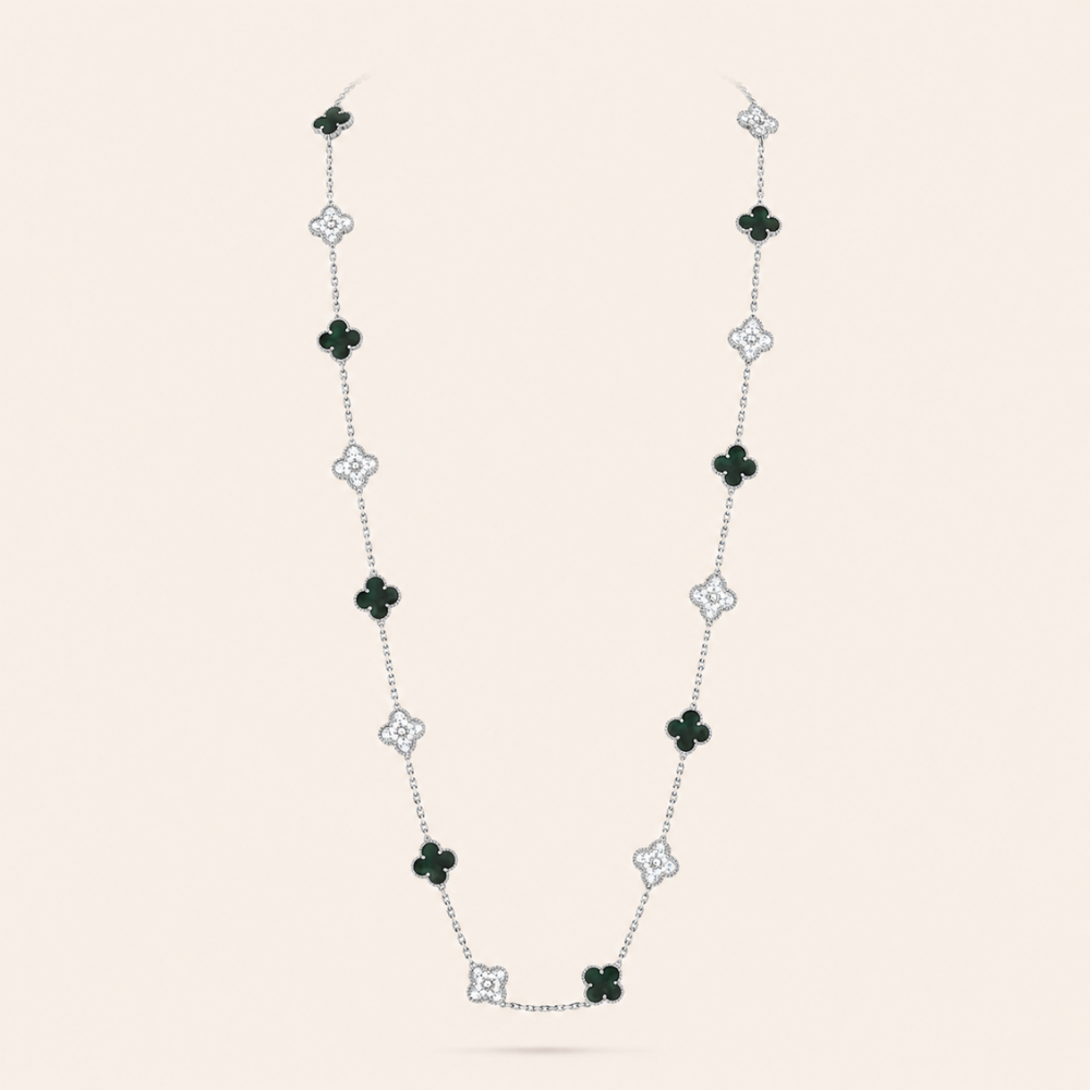 Twenty-Motif Gray Clover & Pavé Long Necklace