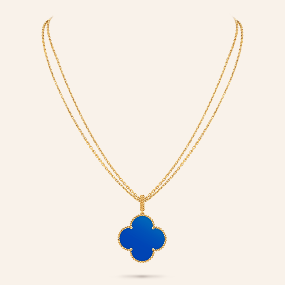 Magic Blue Agate Clover Pendant Necklace