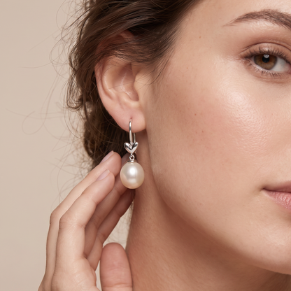 Olive Leaf Pearl Drop Earrings