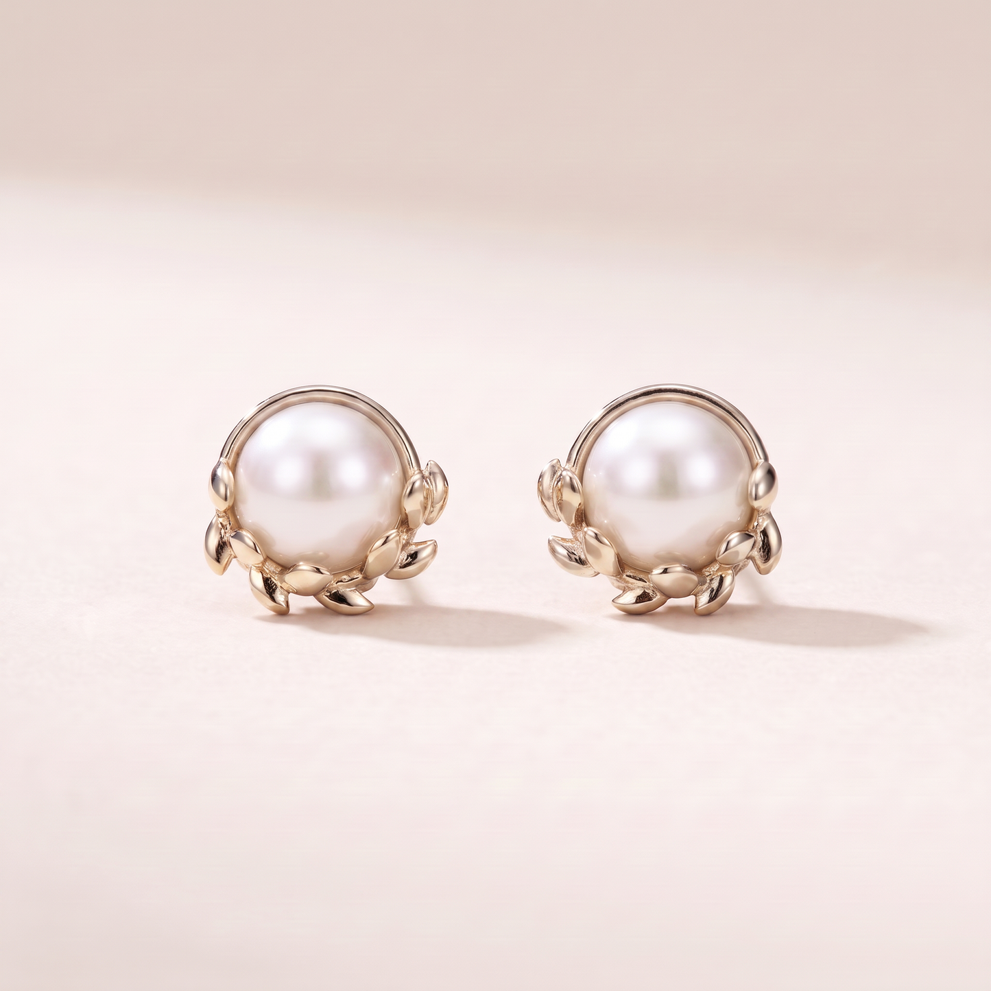 Olive Leaf Pearls Stud Earrings