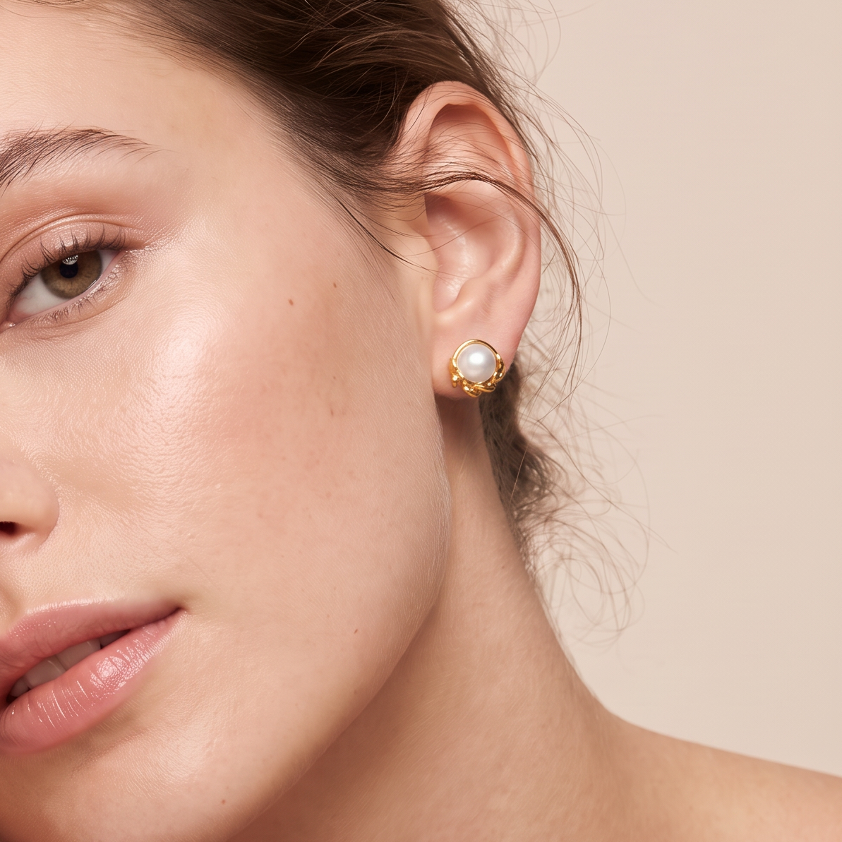 Olive Leaf Pearls Stud Earrings