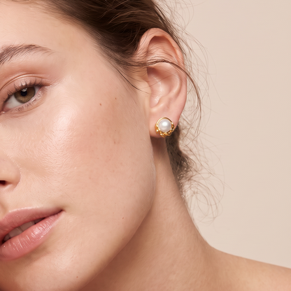 Olive Leaf Pearls Stud Earrings