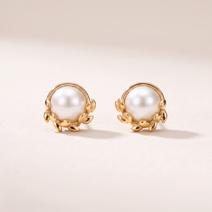 Olive Leaf Pearls Stud Earrings