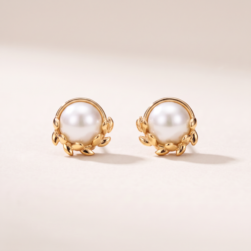 Olive Leaf Pearls Stud Earrings