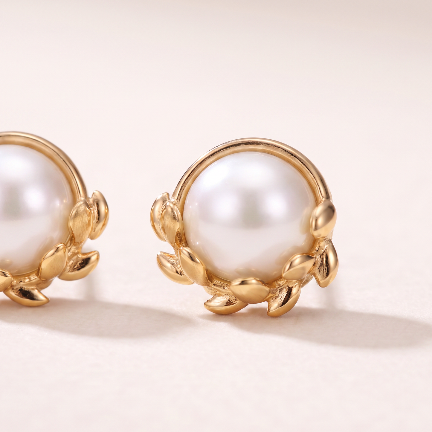 Olive Leaf Pearls Stud Earrings