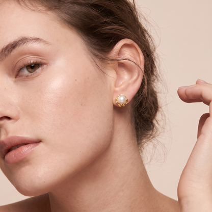 Olive Leaf Pearls Stud Earrings