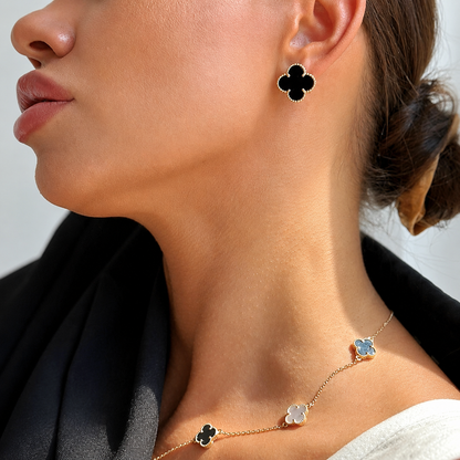 Vintage 1 Motif Black Onyx Earrings