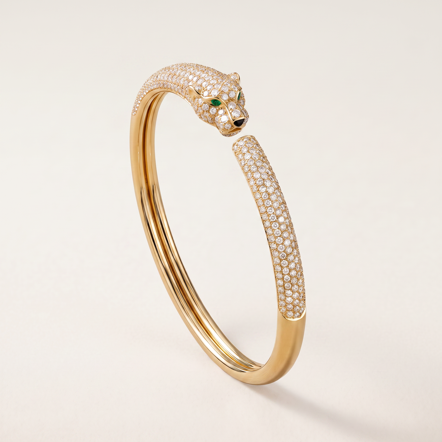 Panthere Pavé Diamond Head Open Bangle Bracelet