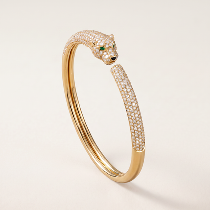 Panthere Pavé Diamond Head Open Bangle Bracelet