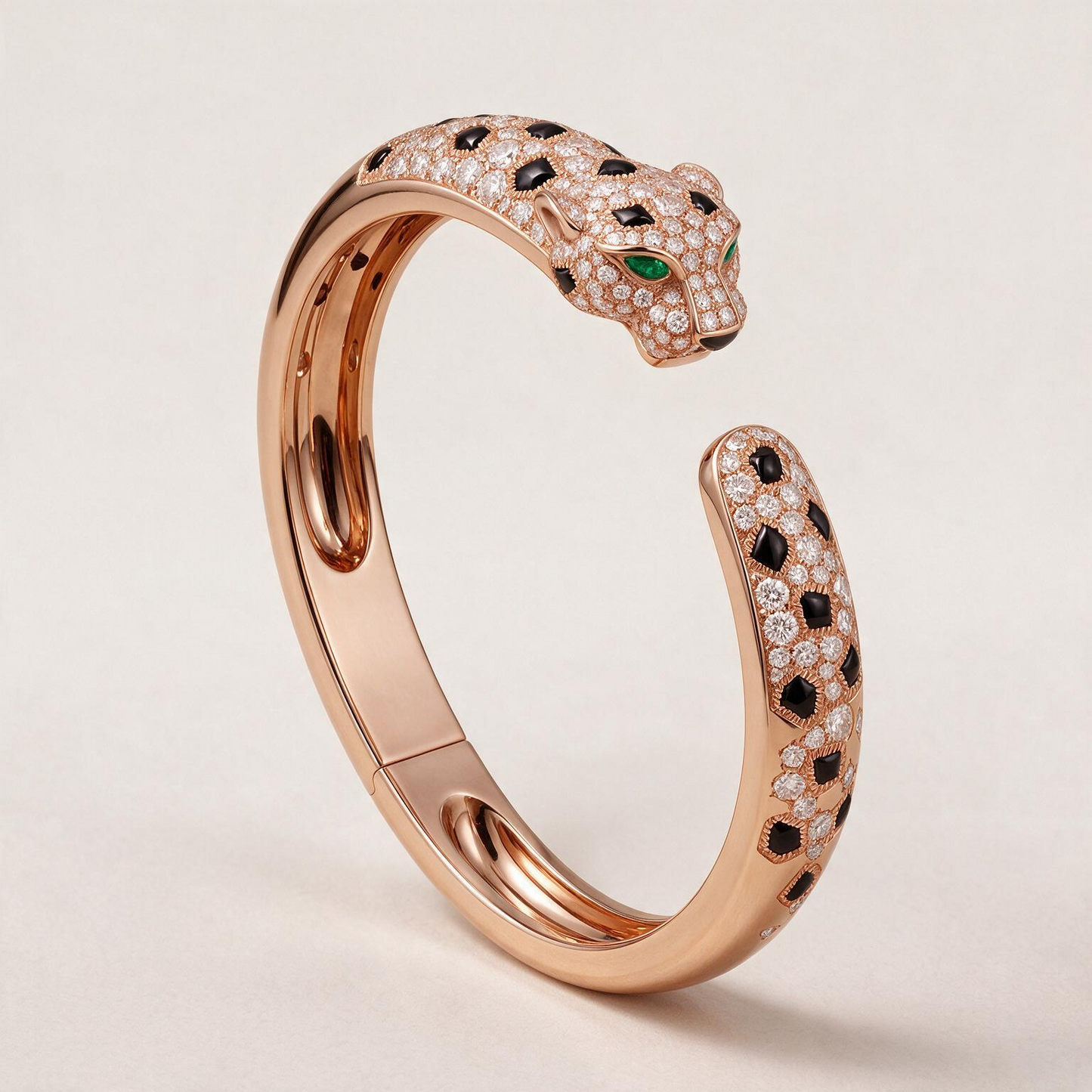 Panthere Rose Pavé Diamonds Open Bangle Bracelet