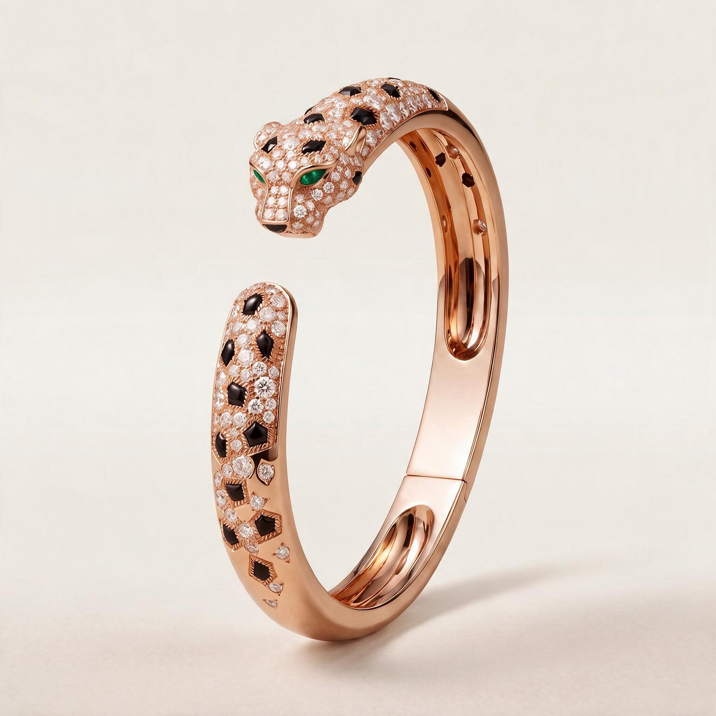 Panthere Rose Pavé Diamonds Open Bangle Bracelet